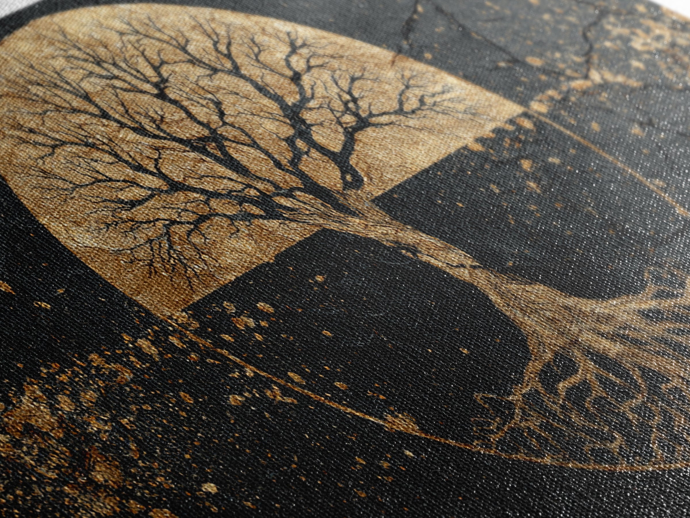 Mystical Roots Tree Gold Canvas Art, Sacred Nature Symbol Canvas Print, Real Wood Frame Wall Décor, Spiritual Mythical Decorative Artwork