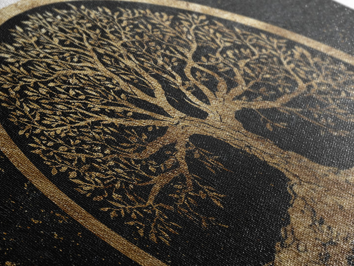 Celtic Tree Of Life Gold Canvas Print, Spiritual Nature Wall Art, Ancient Symbol Artwork, Real Wood Frame Decor