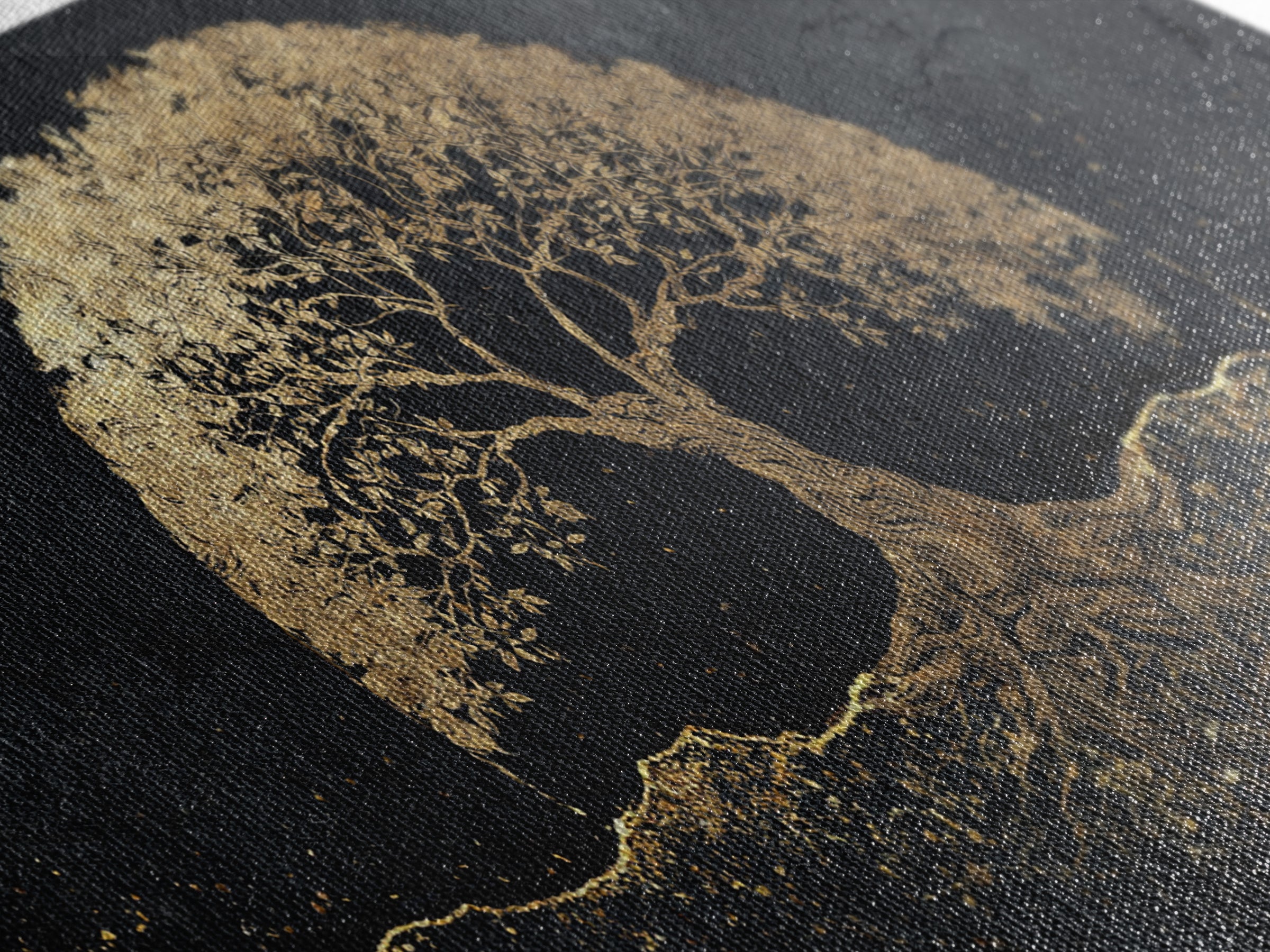 Sacred Tree Gold Canvas Art, Symbolic Roots And Branches Canvas Print, Real Wood Frame Wall Décor, Mystical Spiritual Nature Artwork
