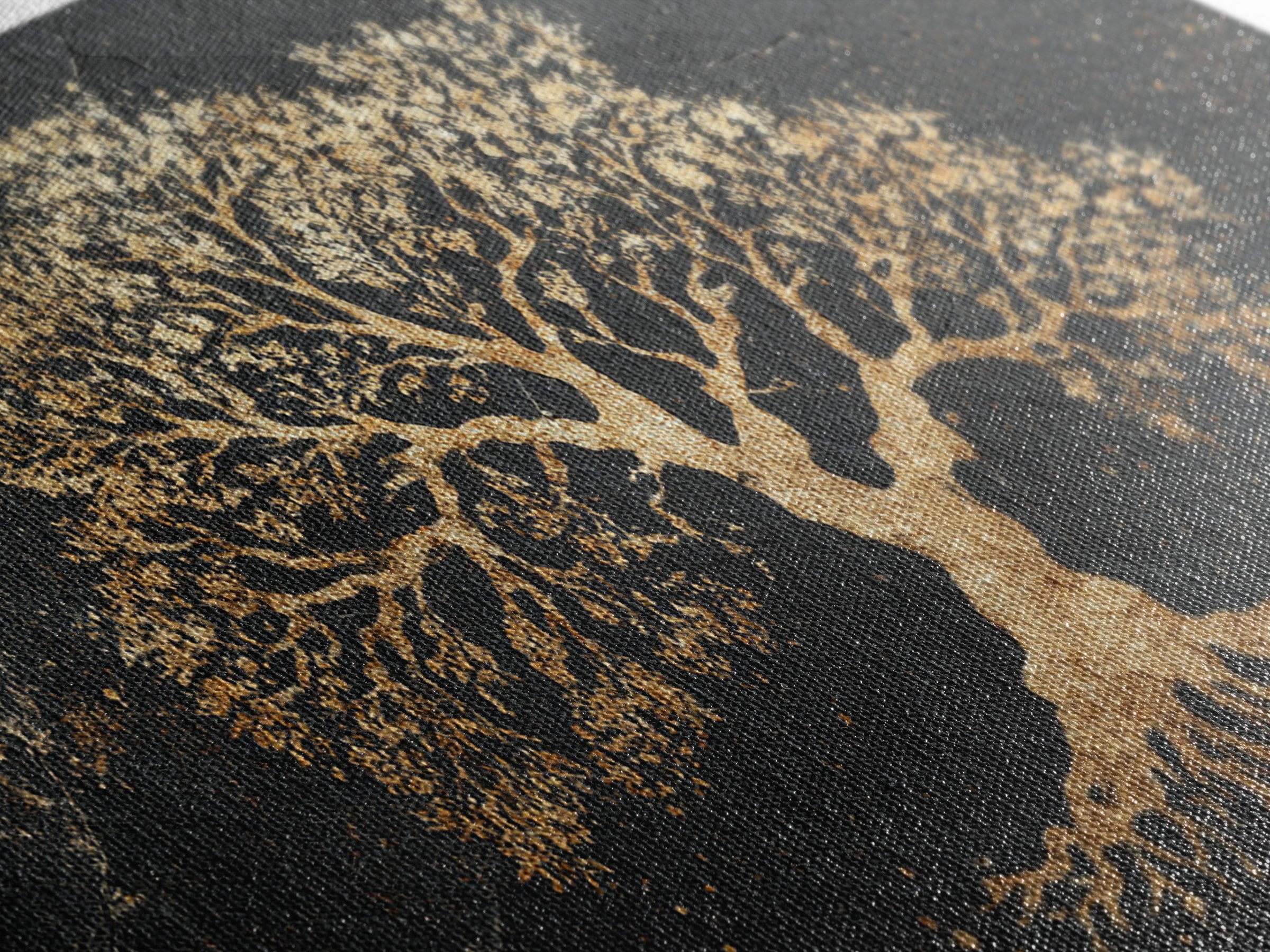 Ancient Oak Gold Canvas Print, Timeless Tree Of Life Design Artwork, Real Wood Frame Wall Décor, Nature Inspired Mystical Symbol Art