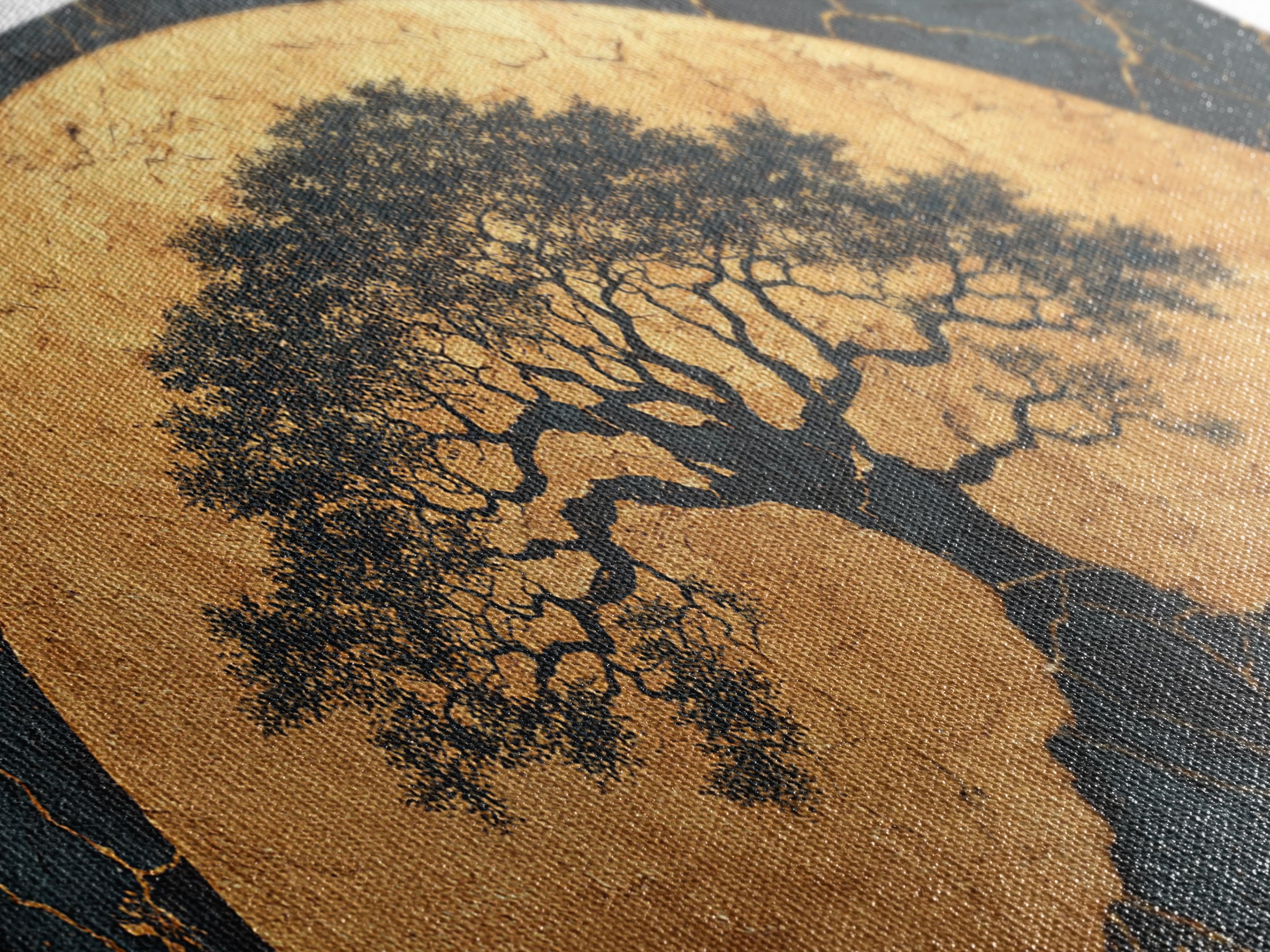 Golden Horizon Tree Gold Canvas Print, Majestic Nature Symbol Artwork, Real Wood Frame Wall Décor, Sacred Celestial Inspired Art