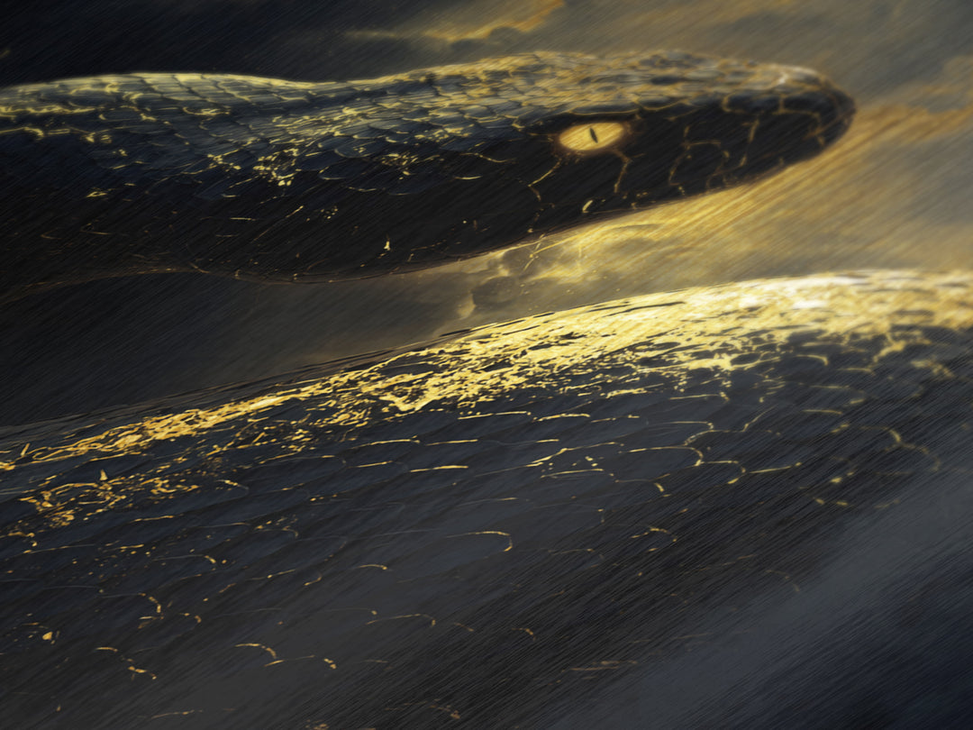 Mythical Serpent Metallic Gold Art, Norse Jormungandr Snake Metal Print, Real Wood Frame Wall Décor, Fantasy Mythology Creature Artwork
