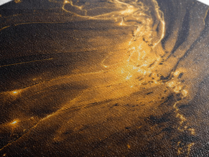 Golden River Flow Gold Canvas Print, Abstract Liquid Energy Artwork On Canvas, Real Wood Frame Wall Décor, Celestial Fluid Art