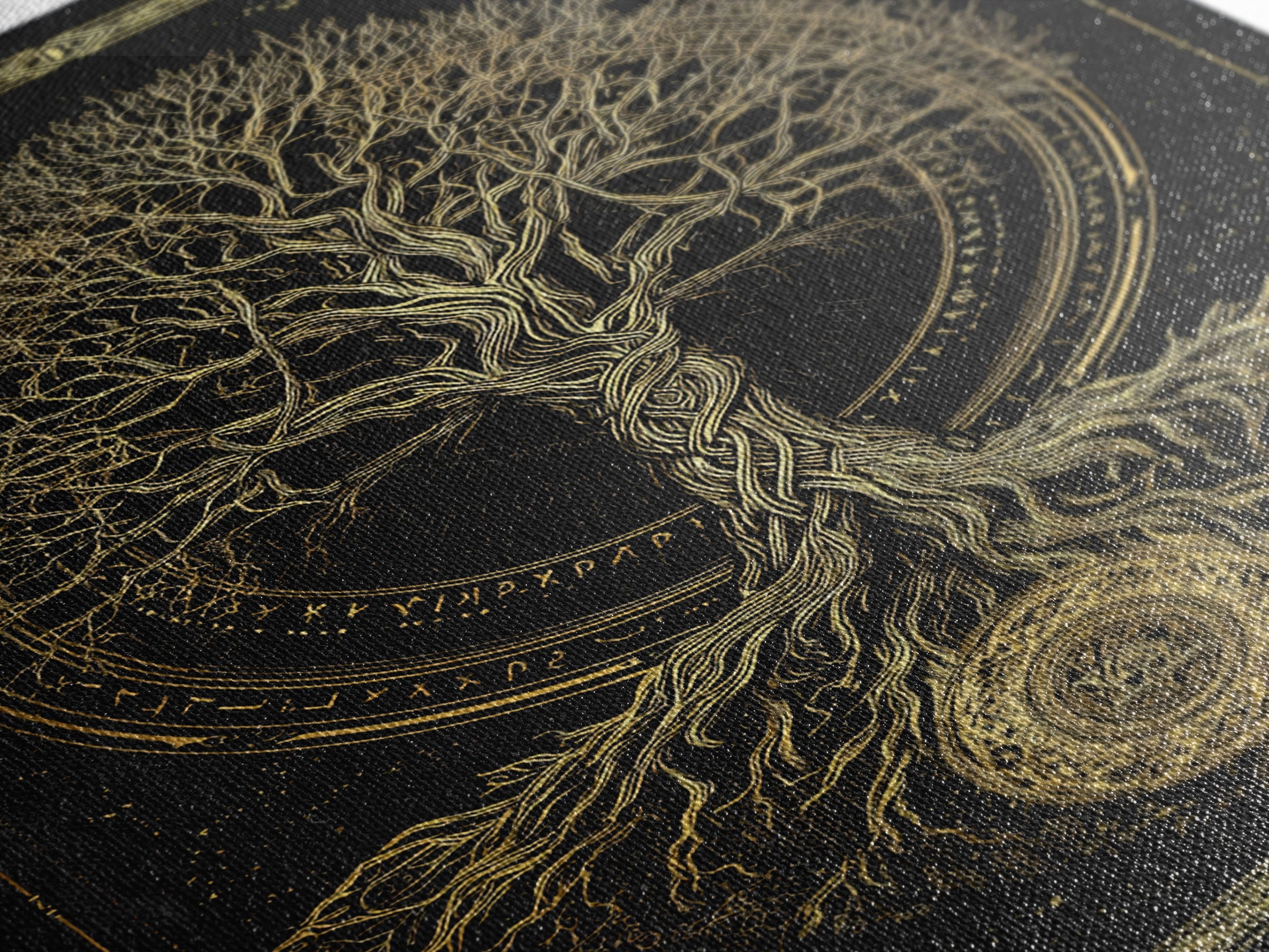 Sacred Yggdrasil Gold Canvas Art, Norse Mythology Tree Of Life Canvas Print, Real Wood Frame Wall Décor, Mystical Viking Symbol Artwork