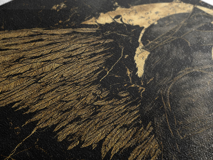 Winged Warrior Gold Canvas Print, Angelic Guardian Art On Canvas, Real Wood Frame Decor, Mythology Spiritual Wall Artwork