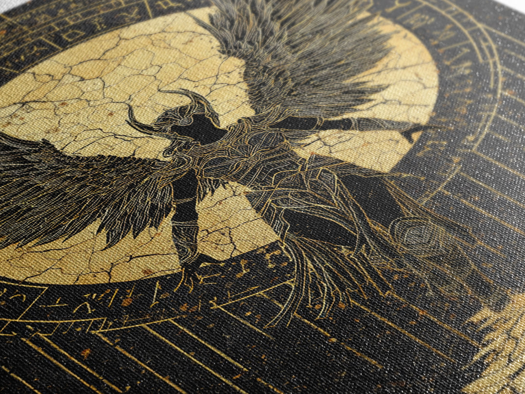 Celestial Angel Gold Canvas Art, Majestic Winged Warrior Canvas Print, Real Wood Frame Wall Décor, Divine Fantasy Statement Artwork