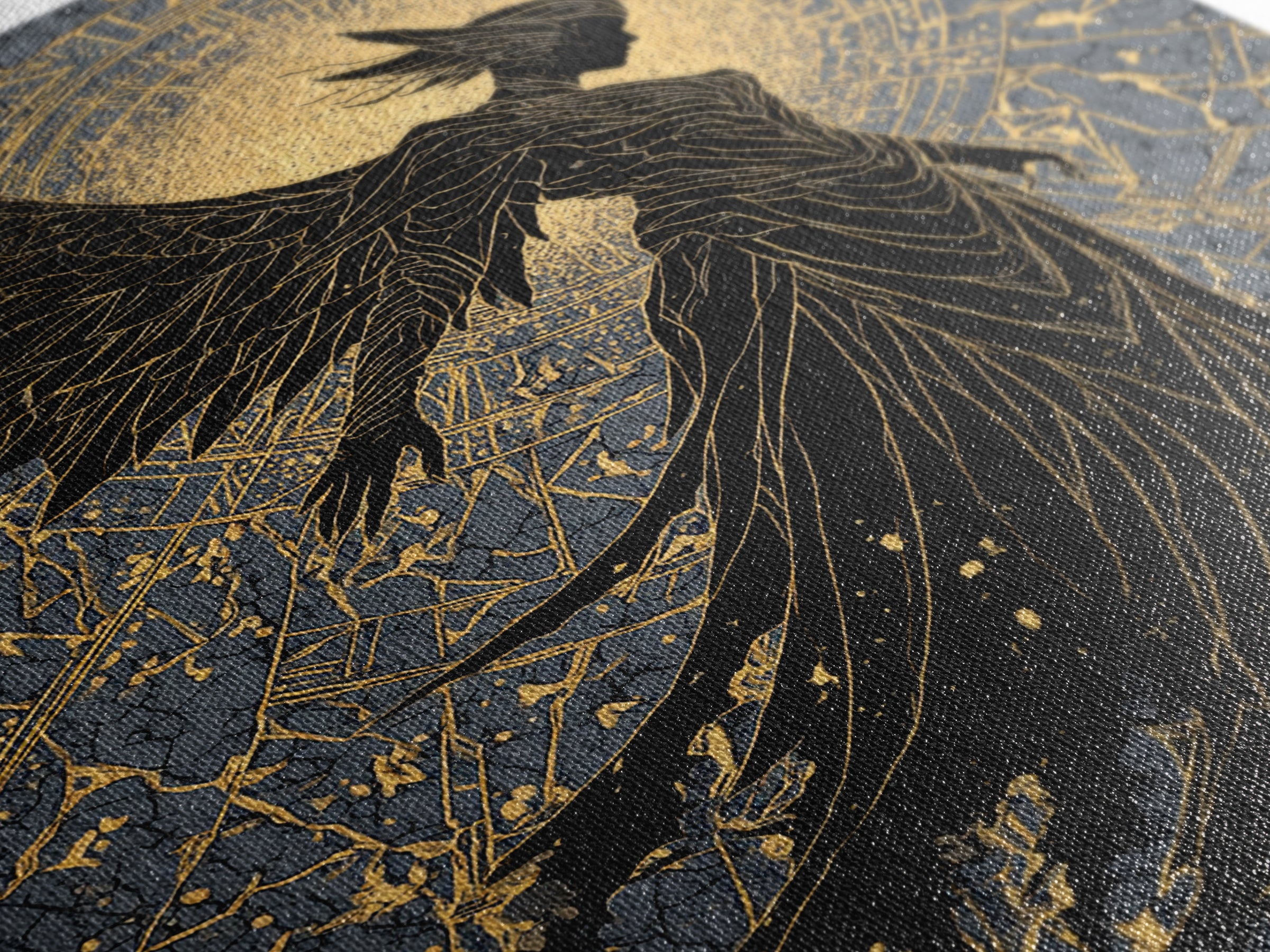 Radiant Angel Gold Canvas Art, Celestial Winged Guardian Canvas Print, Real Wood Frame Wall Décor, Mythology Fantasy Artwork