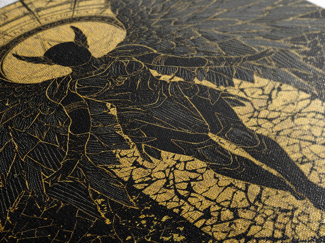 Ascendant Angel Gold Canvas Print, Winged Warrior Art On Canvas, Real Wood Frame Wall Décor, Celestial Divine Statement Artwork