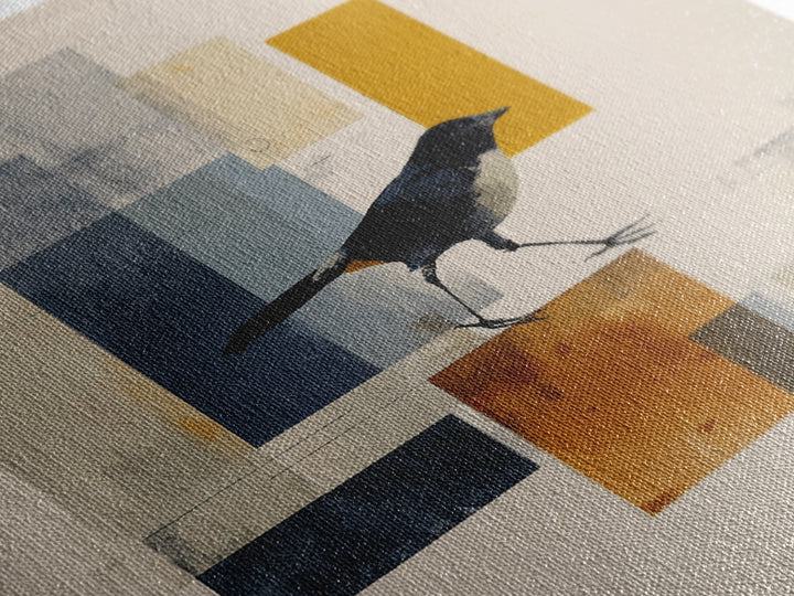 Small Black Bird Crossing White Space Framed Canvas Print, Minimalist Art, Large Wall Art, Living Room Decor, Fine Art, Minimal, MIN-1x1-7