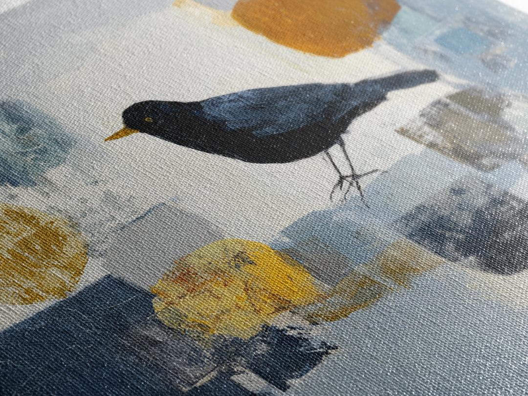 Small Black Bird Crossing White Space Canvas Print, Minimalist Art, Large Wall Art, Living Room Decor, Fine Art, Minimal, MIN-3x2-83