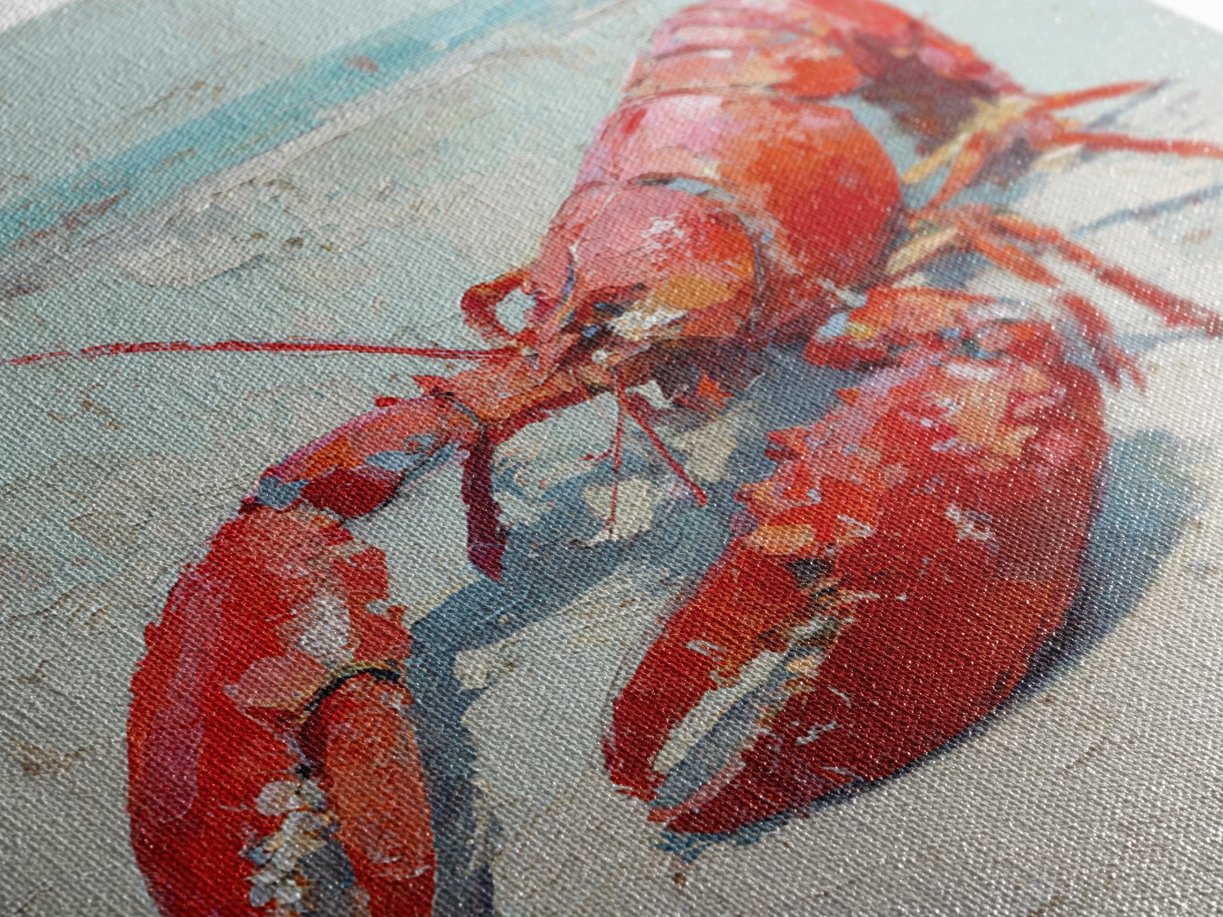 Lobster in Bold Coastal Red Palette Canvas Print, Marine Life Art, Coastal Wall Decor, Living Room Decor, Oil Painting, Marine, MLA-1x1-15