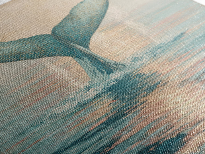 Whale Tail Rising from Misty Ocean Framed Canvas Print, Marine Life Art, Ocean Art, Living Room Decor, Oil Painting, Marine, MLA-1x1-2