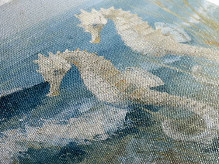 Seahorse Pair Among Sea Grass Framed Canvas Print, Marine Life Art, Nautical Art, Living Room Decor, Fine Art, Marine, MLA-1x1-53