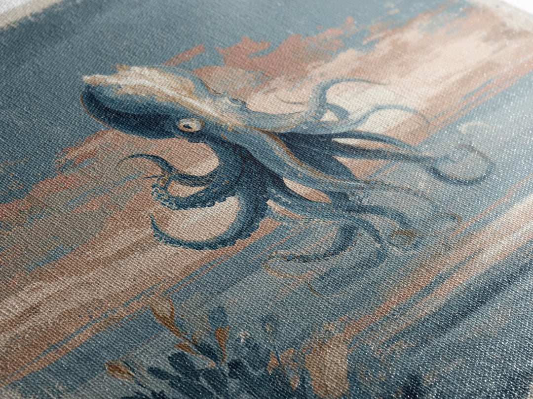 Squid in a Mysterious Midnight Sea Framed Canvas Print, Marine Life Art, Ocean Painting, Living Room Decor, Fine Art, Marine, MLA-1x1-67