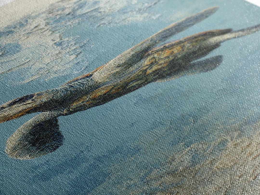 Bioluminescent Plankton Around Swimming Turtle Canvas Print, Marine Life Art, Fish Wall Art, Living Room Decor, Oil Painting, MLA-1x3-12