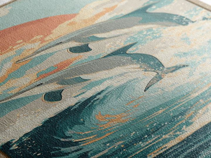 Dolphins Leaping Through Sunlit Waves Canvas Print, Marine Life Art, Wall Decor, Living Room Decor, Fine Art, Marine, MLA-1x3-43