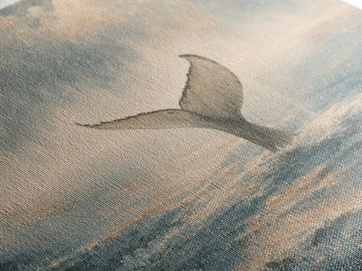 Whale Tail Rising from Misty Ocean Framed Canvas Print, Marine Life Art, Neutral Decor, Living Room Decor, Fine Art, Marine, MLA-2x1-46