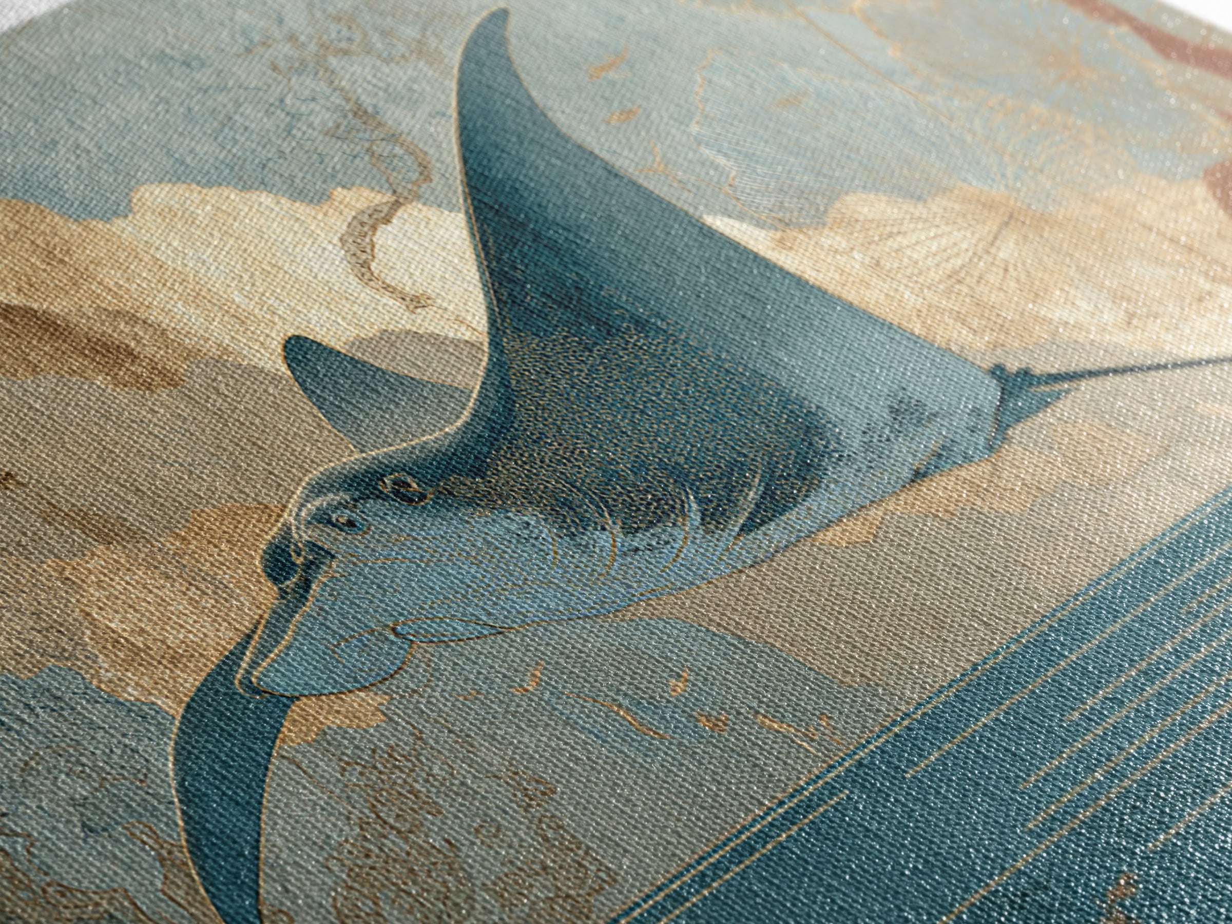 Manta Ray Flying Through Underwater Light Canvas Print, Marine Life Art, Statement Artwork, Living Room Decor, Fine Art, Marine, MLA-2x1-58