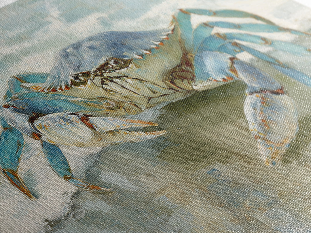 Blue Crab with Painterly Shell Texture Framed Canvas Print, Marine Life Art, Modern Art Print, Living Room Decor, Marine, MLA-2x1-6