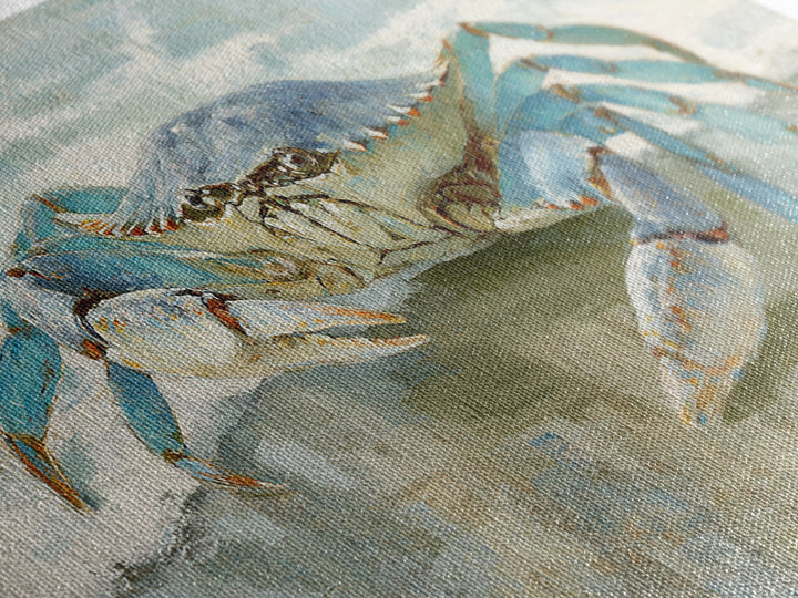 Blue Crab with Painterly Shell Texture Framed Canvas Print, Marine Life Art, Modern Art Print, Living Room Decor, Marine, MLA-2x1-6