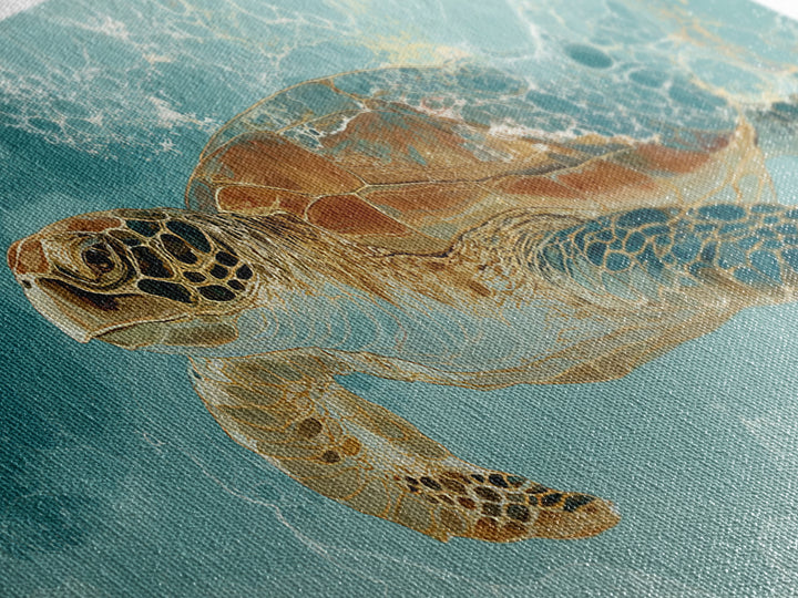 Sea Turtle Gliding Through Clear Blue Water Canvas Print, Marine Life Art, Minimalist Decor, Living Room Decor, Marine, MLA-2x1-93