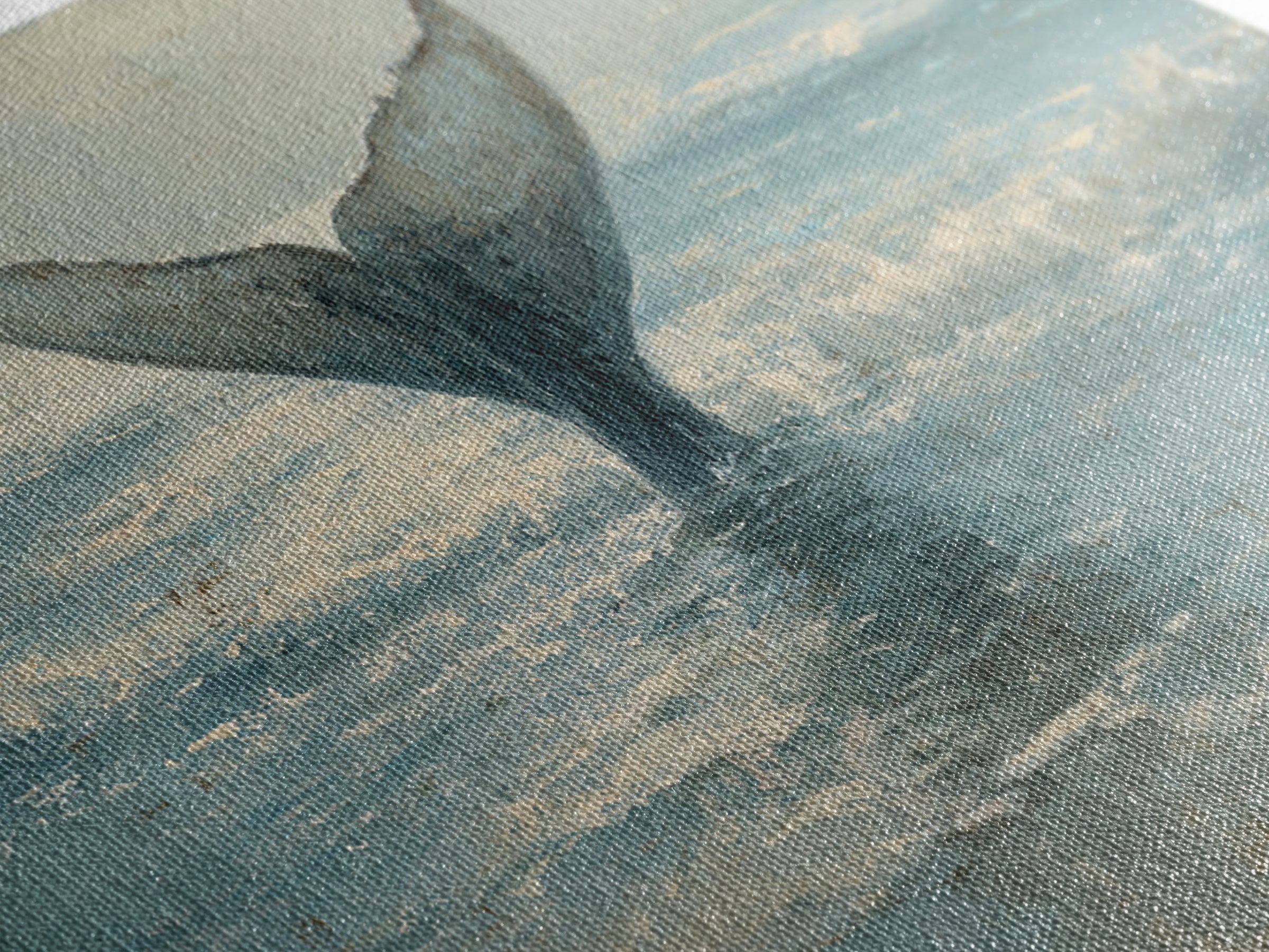 Whale Tail Rising from Misty Ocean Canvas Print, Marine Life Art, Luxury Decor, Living Room Decor, Oil Painting, Marine, MLA-2x1-94