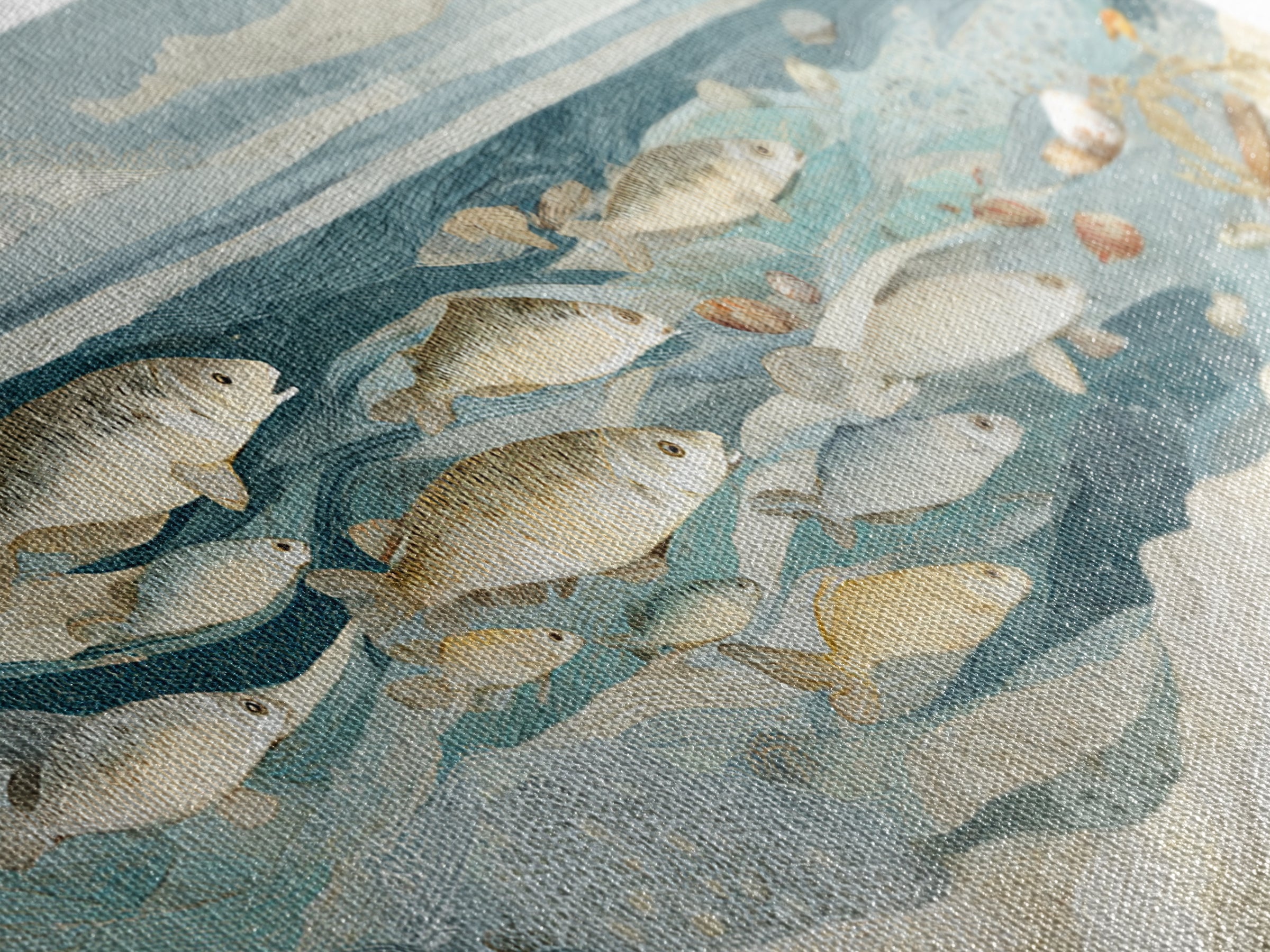 School of Fish Forming a Silver Spiral Framed Canvas Print, Marine Life Art, Ocean Decor, Living Room Decor, Oil Painting, MLA-2x1-96