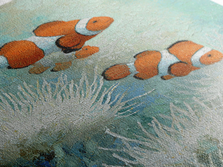 Clownfish Around Anemone Tentacles Framed Canvas Print, Marine Life Art, Textured Painting, Living Room Decor, Fine Art, Marine, MLA-2x3-28