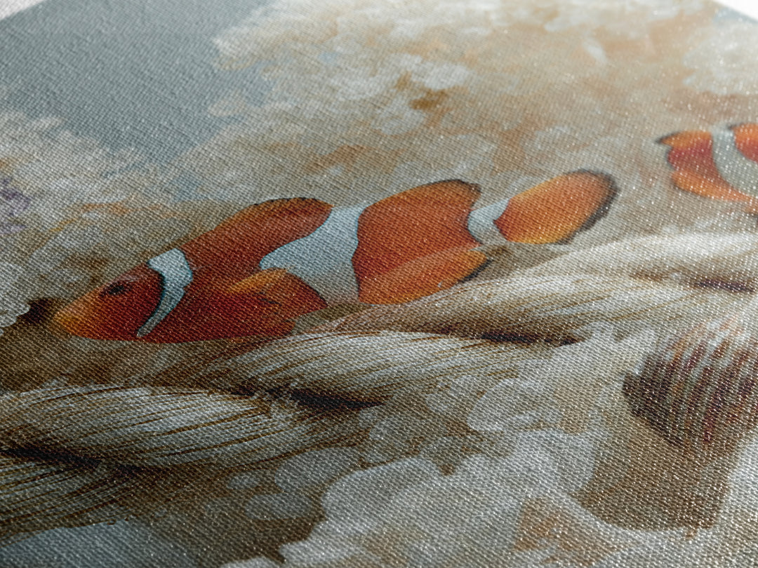 Clownfish Around Anemone Tentacles Framed Canvas Print, Marine Life Art, Ocean Prints, Living Room Decor, Fine Art, Marine, MLA-2x3-4