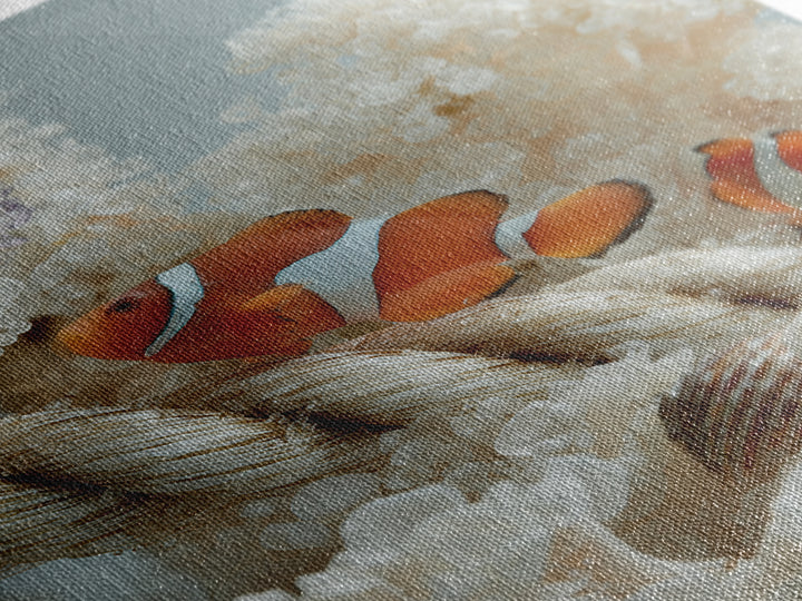 Clownfish Around Anemone Tentacles Framed Canvas Print, Marine Life Art, Ocean Prints, Living Room Decor, Fine Art, Marine, MLA-2x3-4