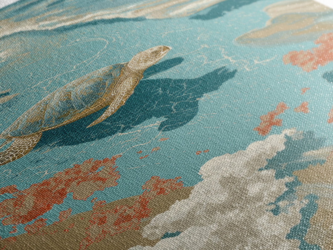 Bioluminescent Plankton Around Swimming Turtle Canvas Print, Marine Life Art, Tropical Wall Art, Living Room Decor, Marine, MLA-2x3-80