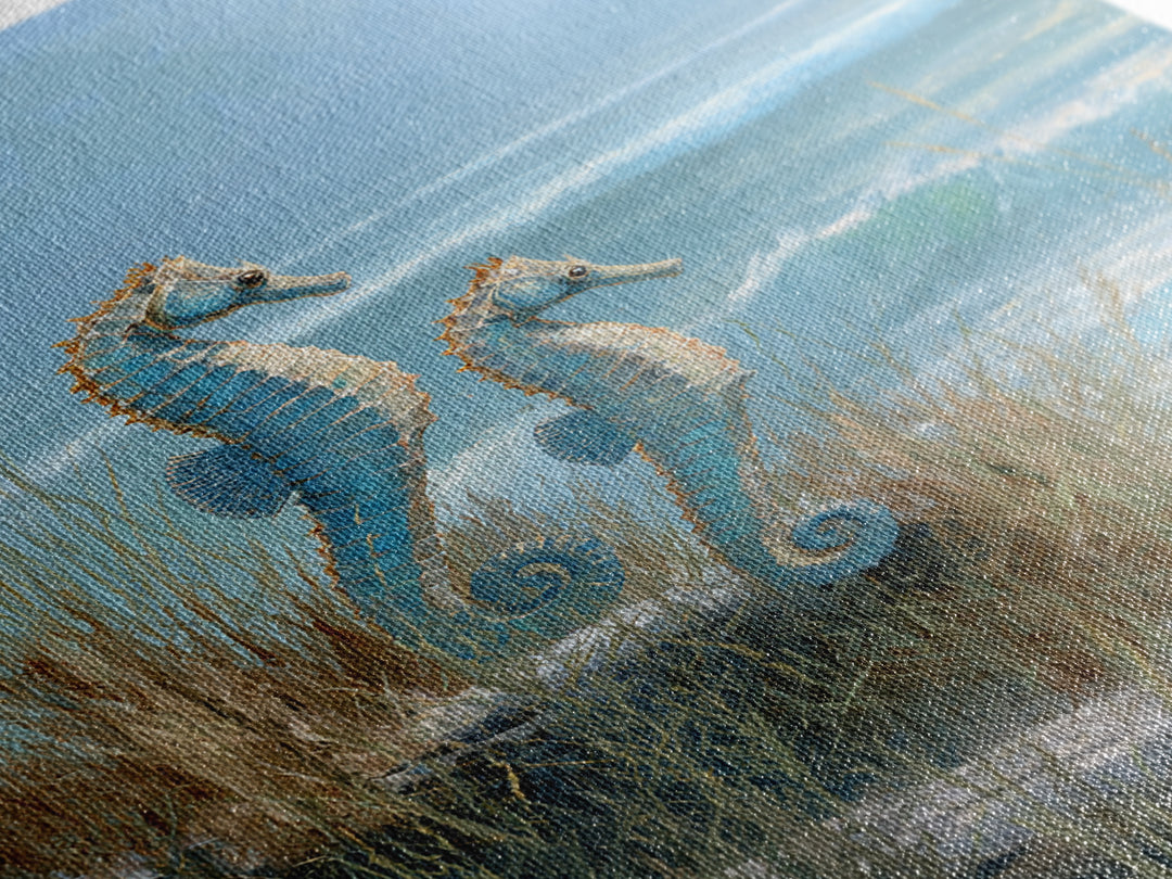 Seahorse Pair Among Sea Grass Framed Canvas Print, Marine Life Art, Contemporary Art, Living Room Decor, Fine Art, Marine, MLA-2x3-85