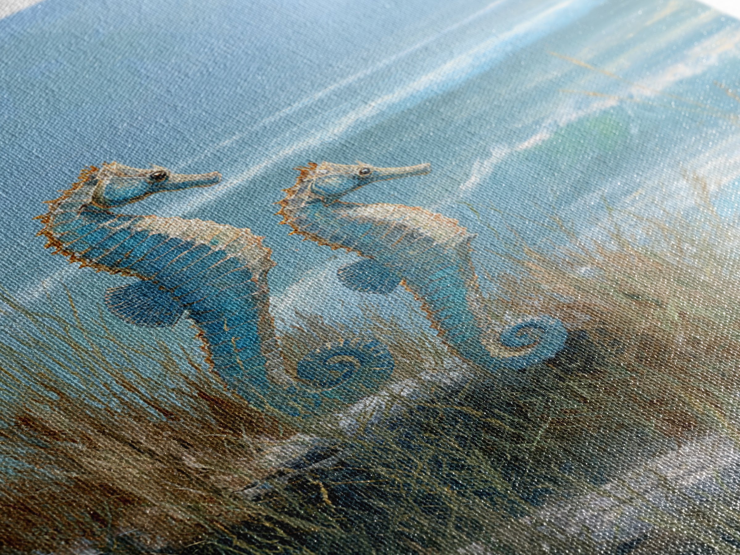 Seahorse Pair Among Sea Grass Framed Canvas Print, Marine Life Art, Contemporary Art, Living Room Decor, Fine Art, Marine, MLA-2x3-85