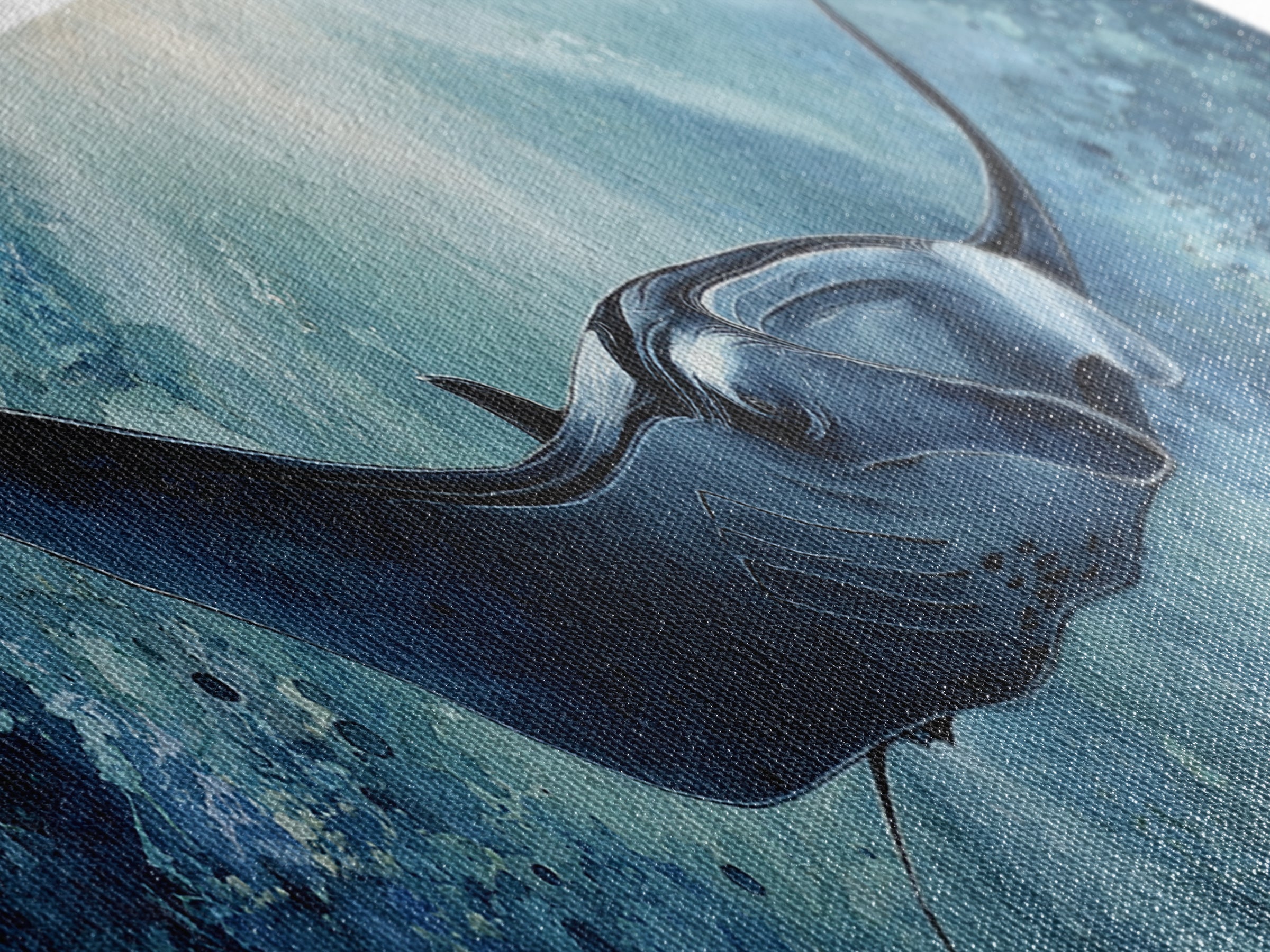 Whale Tail Rising from Misty Ocean Framed Canvas Print, Marine Life Art, Contemporary Art, Living Room Decor, Fine Art, Marine, MLA-3x1-18