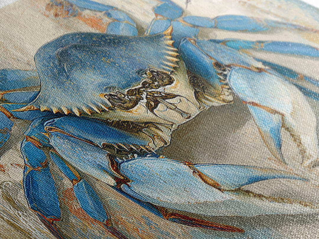 Blue Crab with Painterly Shell Texture Framed Canvas Print, Marine Life Art, Room Decor, Living Room Decor, Fine Art, Marine, MLA-3x1-2