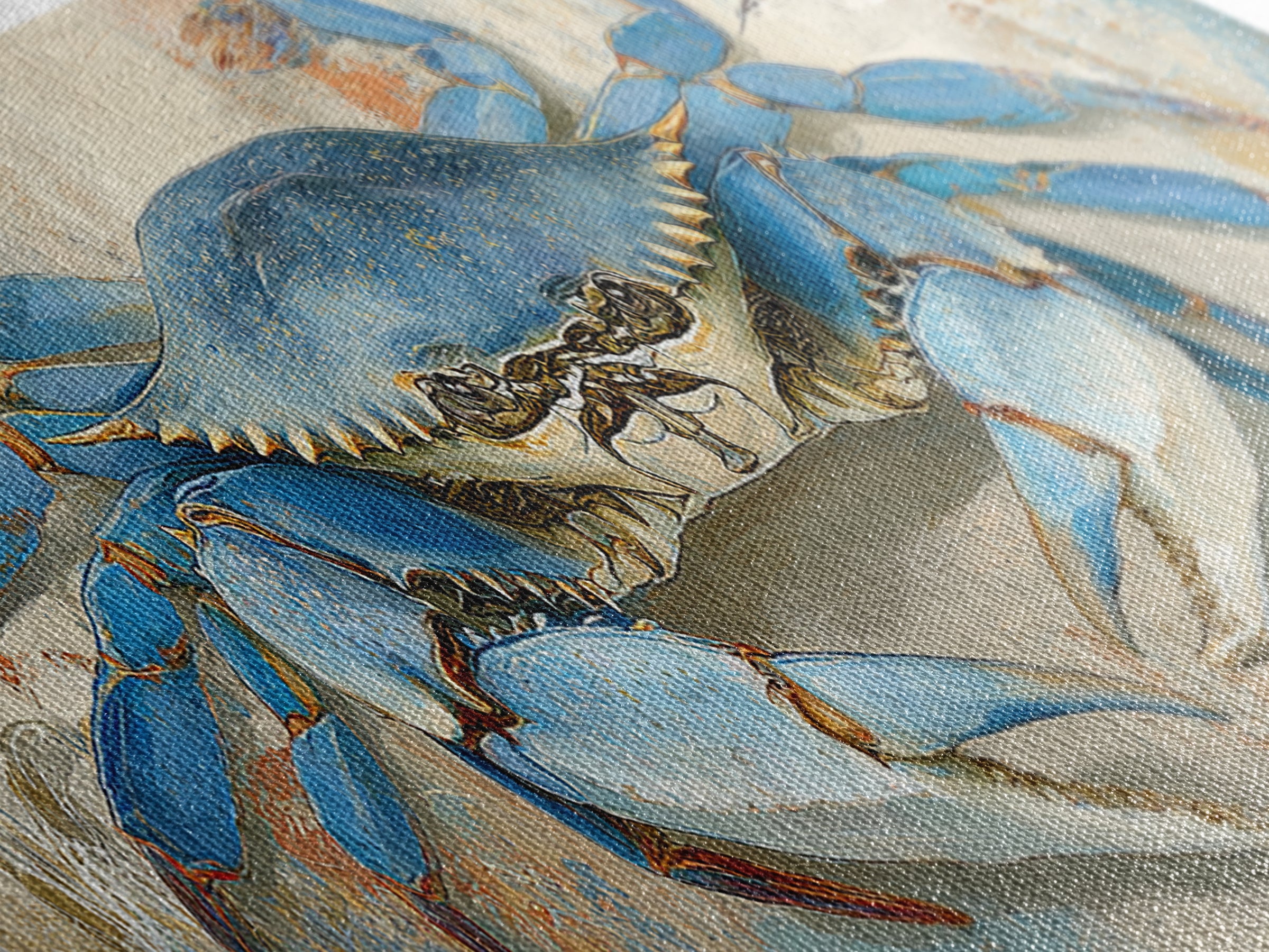 Blue Crab with Painterly Shell Texture Framed Canvas Print, Marine Life Art, Room Decor, Living Room Decor, Fine Art, Marine, MLA-3x1-2