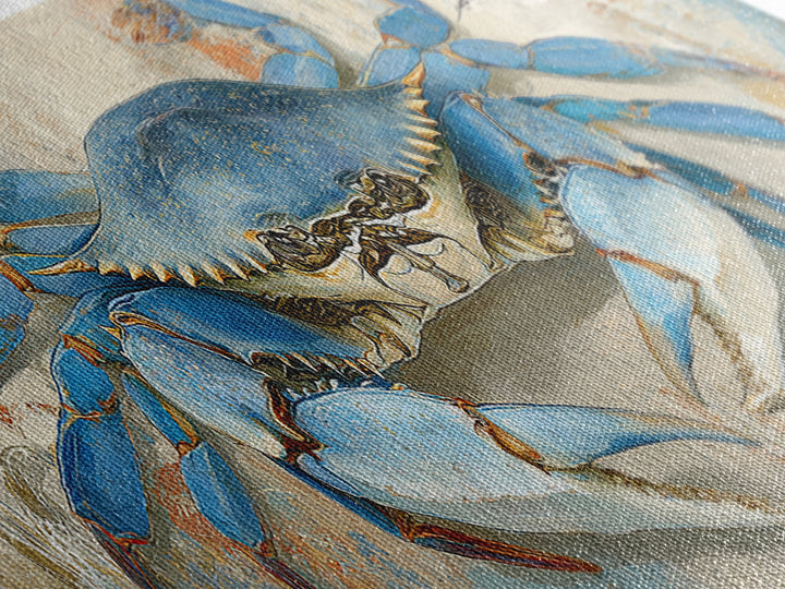 Blue Crab with Painterly Shell Texture Framed Canvas Print, Marine Life Art, Room Decor, Living Room Decor, Fine Art, Marine, MLA-3x1-2