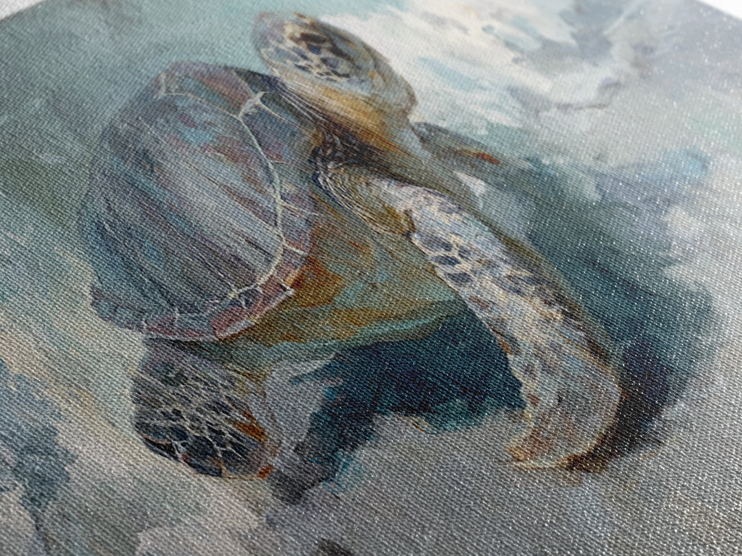 Bioluminescent Plankton Around Swimming Turtle Canvas Print, Marine Life Art, Handmade Art, Living Room Decor, Fine Art, Marine, MLA-3x1-40