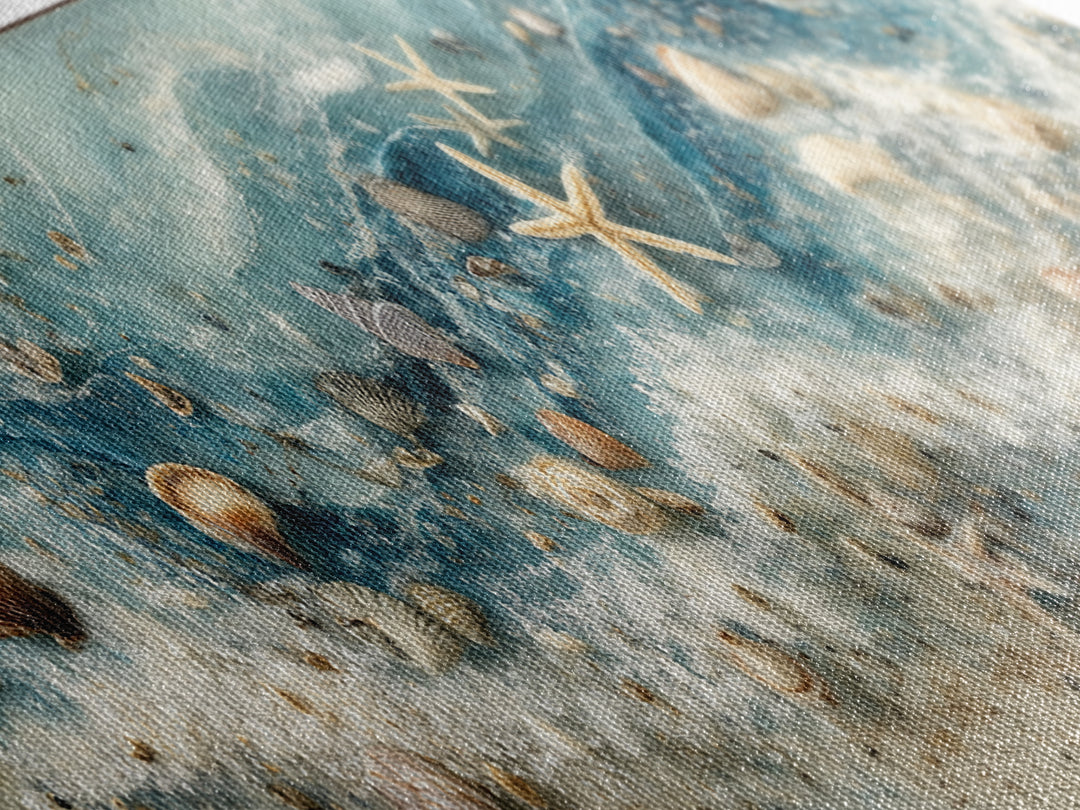 Starfish and Shells Natural Specimen Layout Framed Canvas Print, Marine Life Art, Coastal Art, Living Room Decor, Marine, MLA-3x1-53