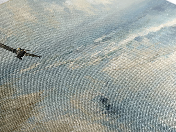 Pelican Diving Toward Fish Near Surface Framed Canvas Print, Marine Life Art, Neutral Decor, Living Room Decor, Marine, MLA-3x1-63
