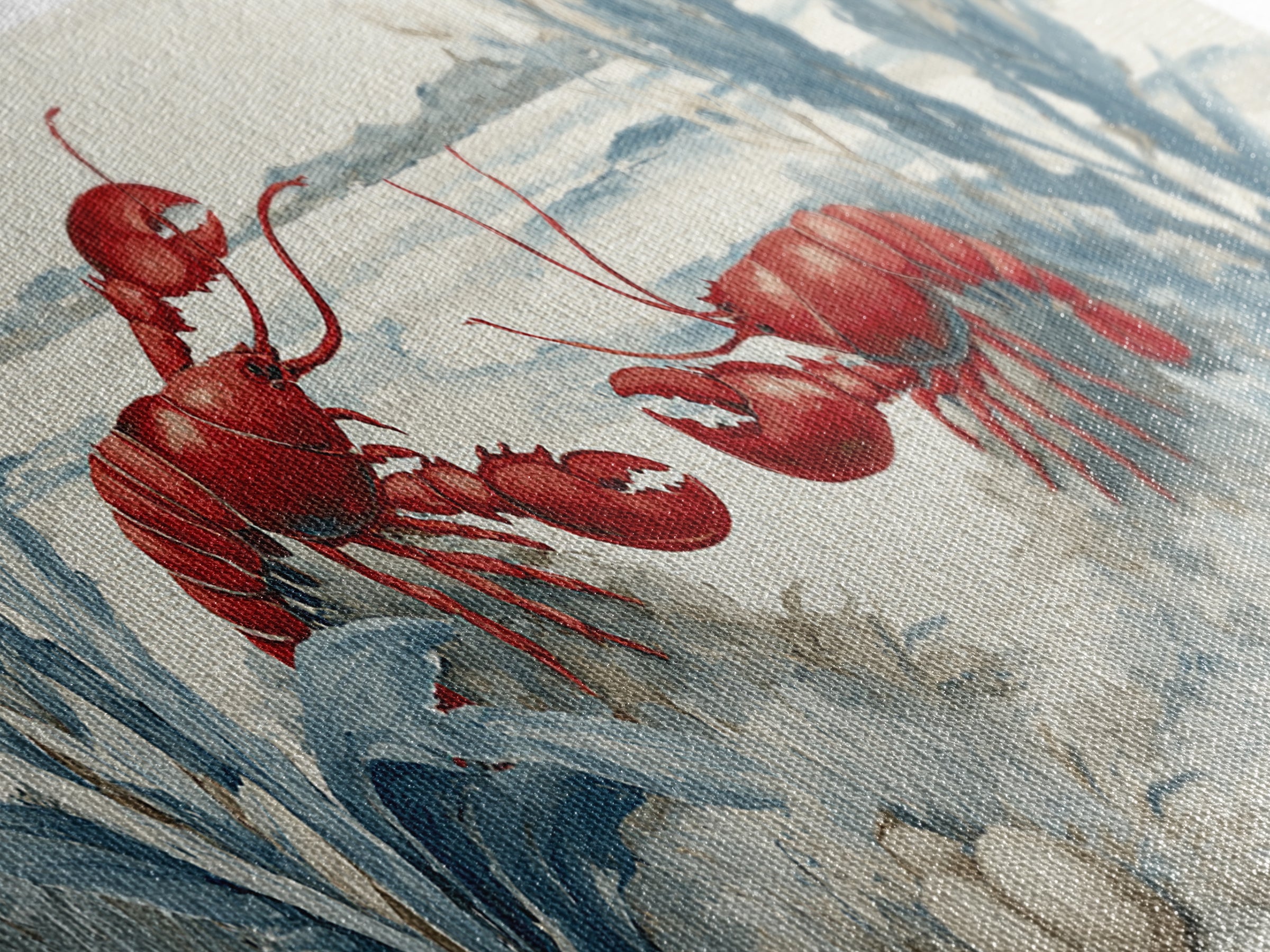 Lobster in Bold Coastal Red Palette Framed Canvas Print, Marine Life Art, Tropical Wall Art, Living Room Decor, Marine, MLA-3x1-7