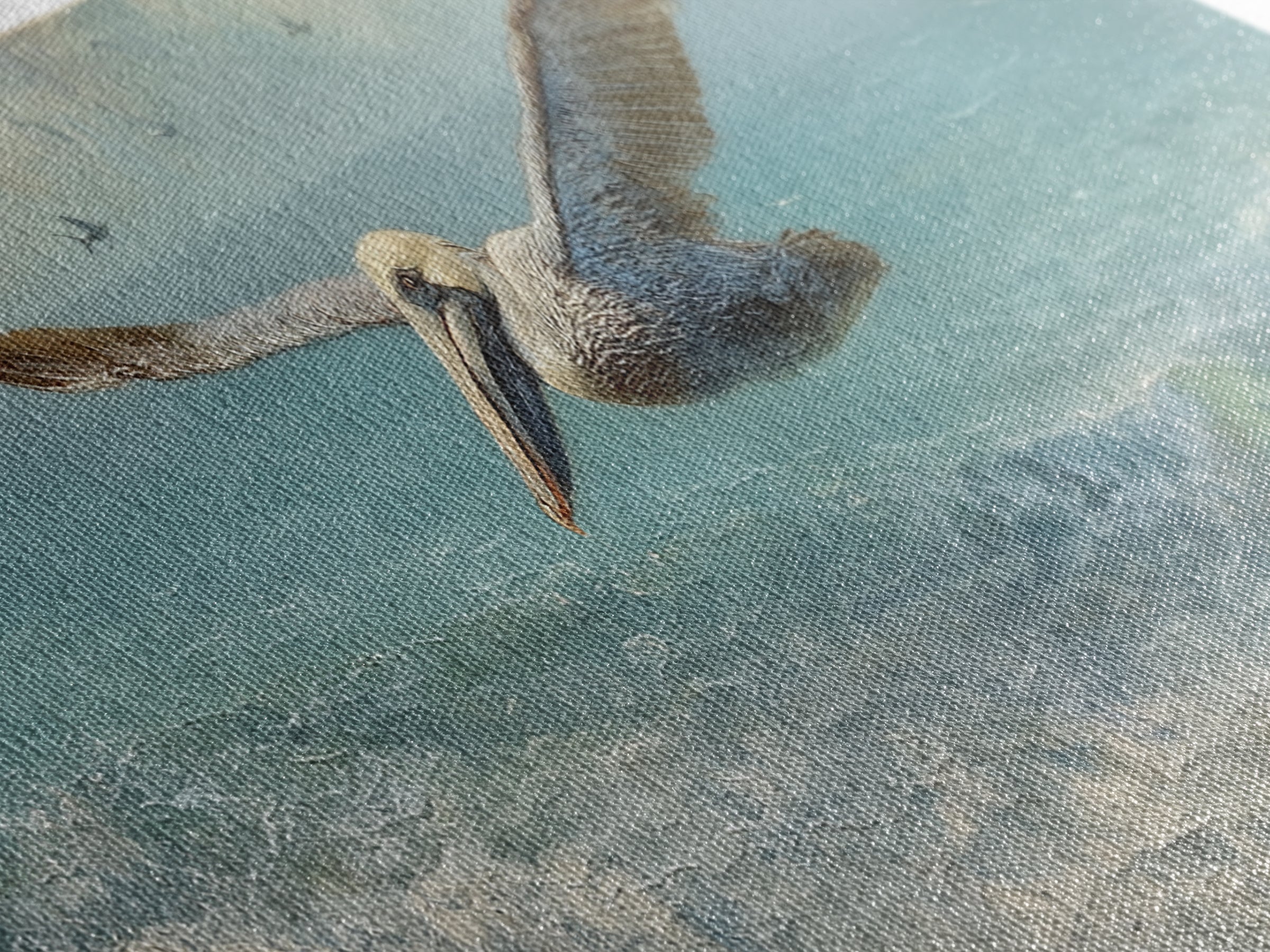 Pelican Diving Toward Fish Near Surface Framed Canvas Print, Marine Life Art, Contemporary Art, Living Room Decor, Marine, MLA-3x1-87