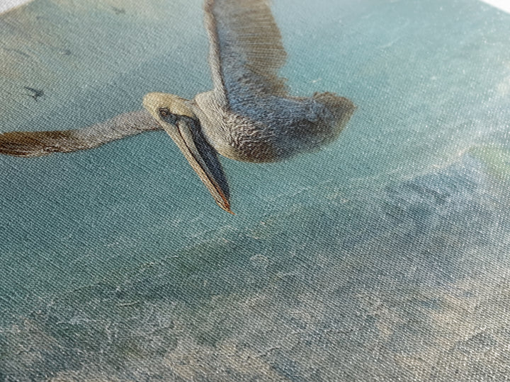 Pelican Diving Toward Fish Near Surface Framed Canvas Print, Marine Life Art, Contemporary Art, Living Room Decor, Marine, MLA-3x1-87