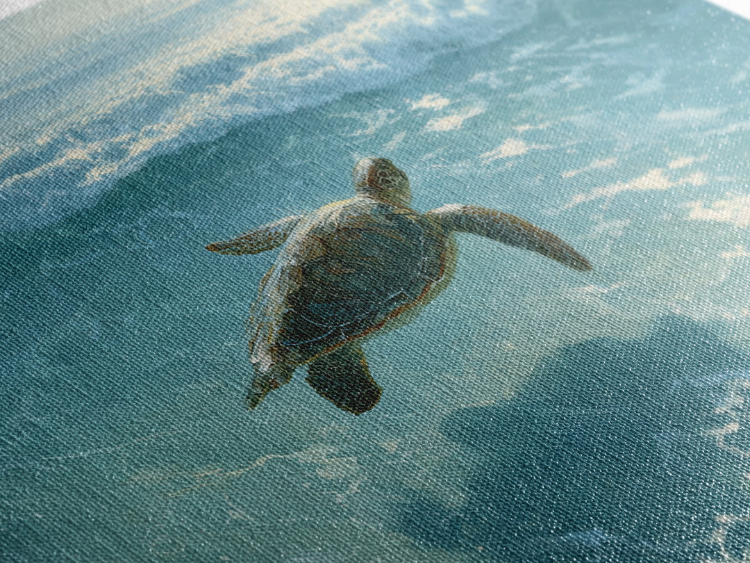 Sea Turtle Gliding Through Clear Blue Water Canvas Print, Marine Life Art, Surf Poster, Living Room Decor, Fine Art, Marine, MLA-3x2-29