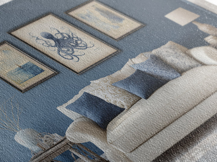 Squid in a Mysterious Midnight Sea Framed Canvas Print, Marine Life Art, Ocean Decor, Living Room Decor, Fine Art, Marine, MLA-3x2-95