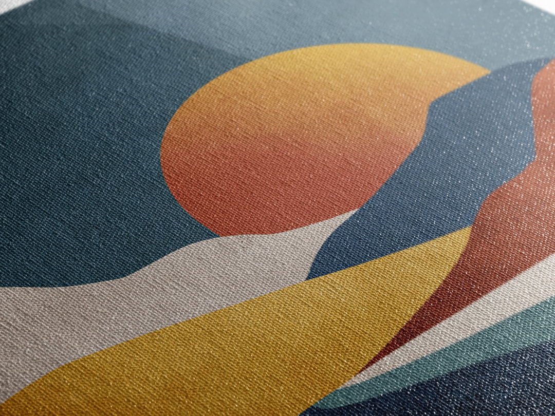 Large Sun and Hill Shapes Framed Canvas Print, Midcentury Modern Art, Textured Painting, Living Room Decor, Abstract Art, Retro, MMA-1x1-29
