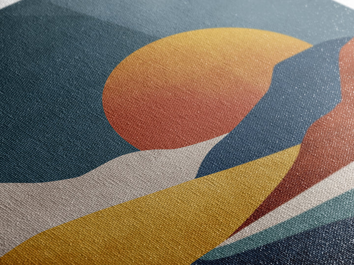 Large Sun and Hill Shapes Framed Canvas Print, Midcentury Modern Art, Textured Painting, Living Room Decor, Abstract Art, Retro, MMA-1x1-29