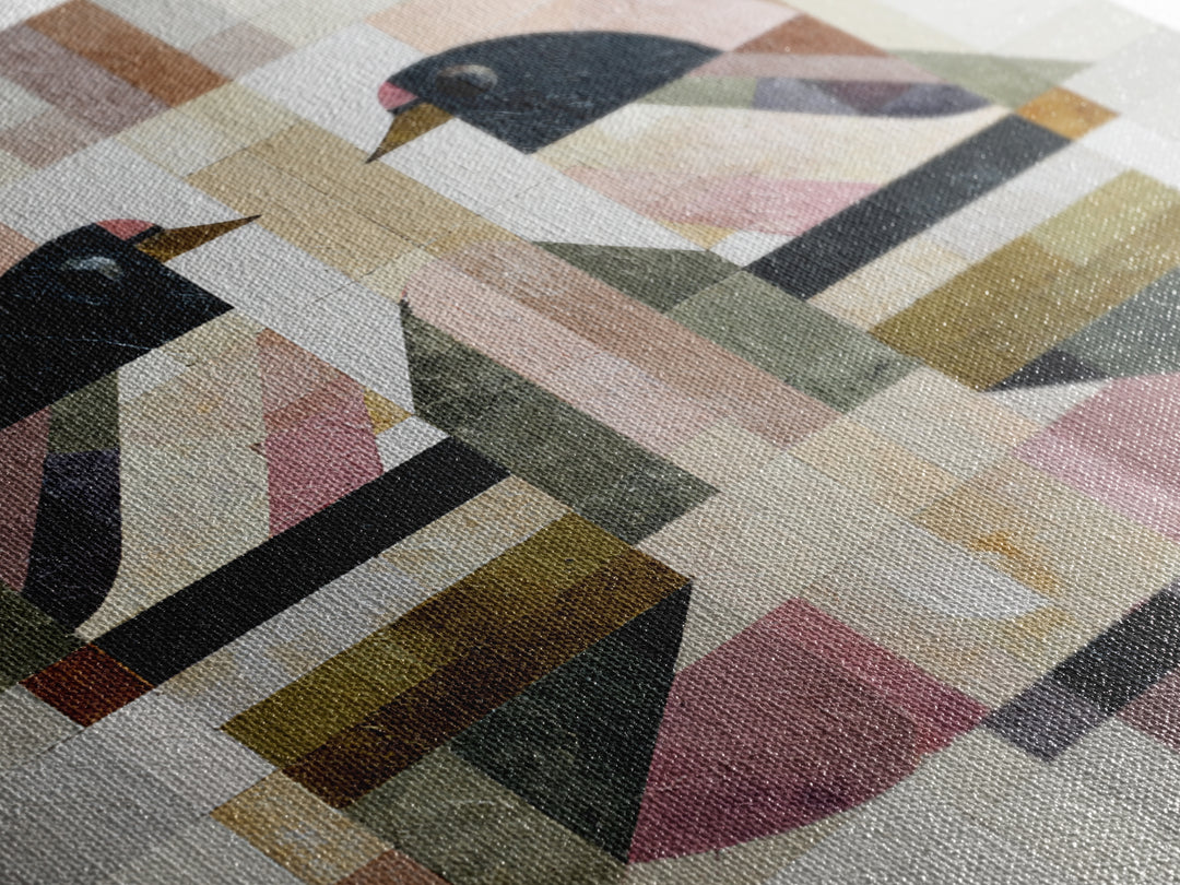 Bird Motif with Playful Geometric Feathers Canvas Print, Midcentury Modern Art, Digital Art, Living Room Decor, Abstract Art, MMA-1x1-36