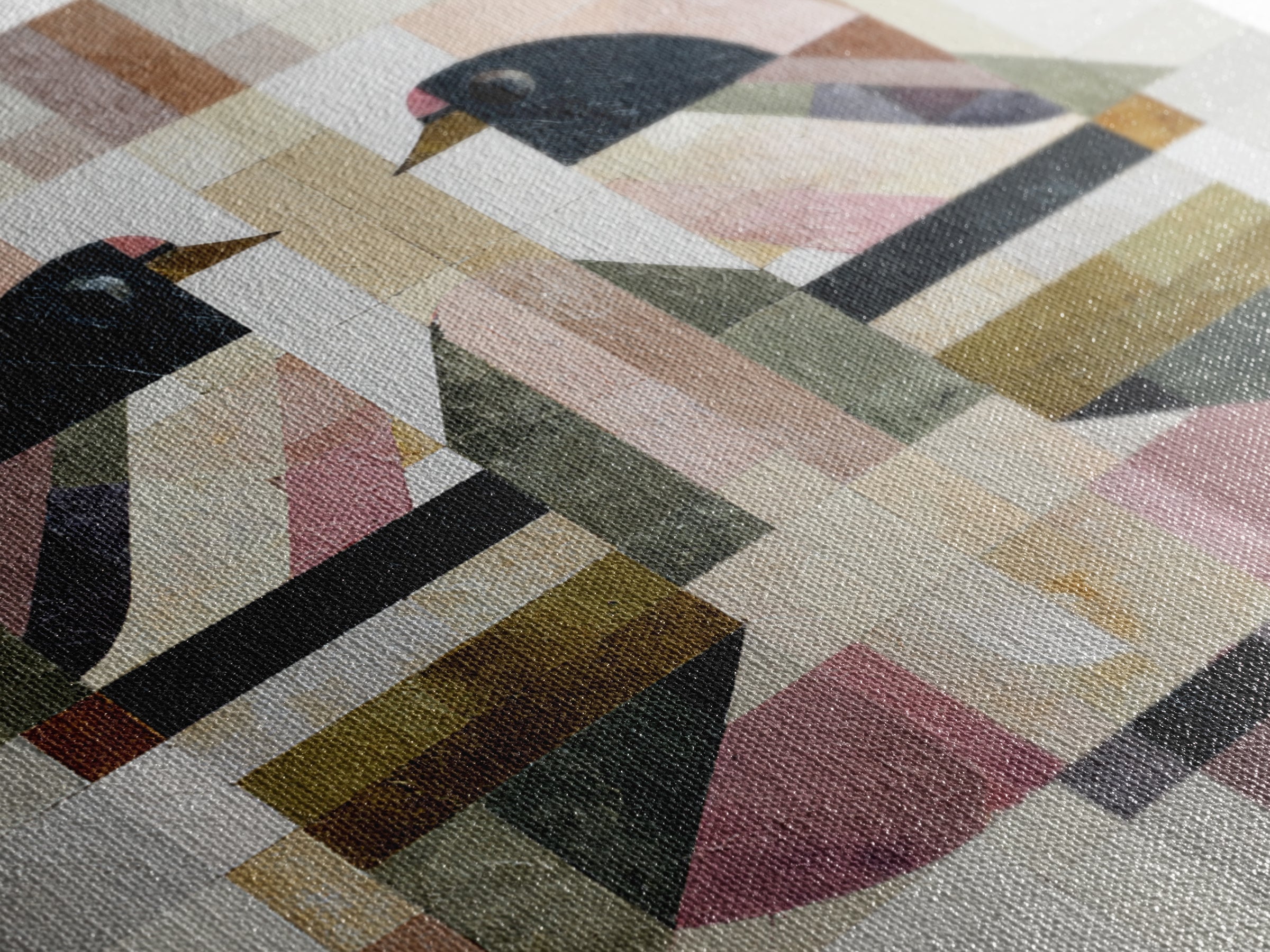 Bird Motif with Playful Geometric Feathers Canvas Print, Midcentury Modern Art, Digital Art, Living Room Decor, Abstract Art, MMA-1x1-36