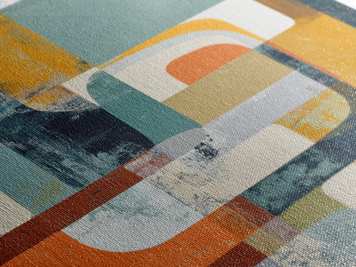 Boomerang Shapes in Mustard Teal and Coral Canvas Print, Midcentury Modern Art, Home Decor, Living Room Decor, Retro, MMA-1x1-73